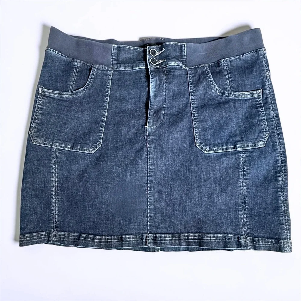 Lee Platinum Label Denim Mini Skirt Dark Wash Elastic Waist Size 14 Medium